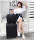 16,20,24 Women's Black Pu Leather Carry On Travel Trolley Rolling Luggage Set