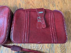 1970's 3 Pc/Set World Traveler Luggage Faux Leather Suitcase Bag Carryon Read