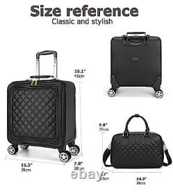 2 Piece Set Travel Leather Softside Carry On Luggage Double 16in A-Black