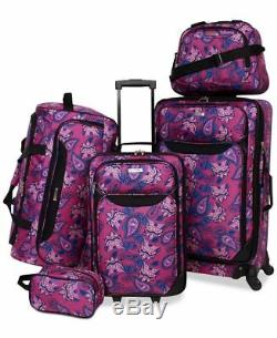 $249 TAG Travel Springfield III Print 5 Piece Set Suitcase Luggage Purple Floral