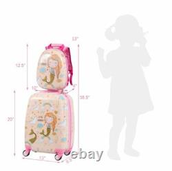 2PC Mermaid Pink Rolling School Travel ABS Backpack Suitcase Set
