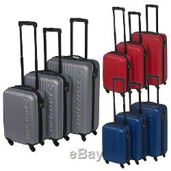 3 Dunlop ABS 4 Wheeled Spinner Suitcase Set Hard Shell Luggage Baggage Cases