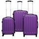3 Pc Purple Luggage Set Bag Trolley Hard Shell Travel Suitcase Wheel Handle Lock