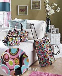 3-PC. TRENDY LUGGAGE SETS`GEO CIRCLES LUGGAGE SET WithZIPPERED CLOSURE TRAVEL BAGS