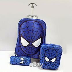 3 PCS Spiderman Cartoon Trolley Suitcase Set Children School Bag Christmas Gift