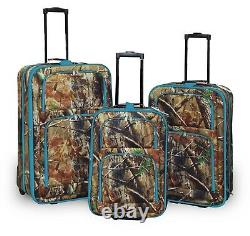 3 Pc. Expandable Luggage Suitcase Set Camo with Blue Color Trim Camouflage