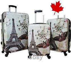 3-Piece Hardside Spinner Luggage Set Paris Themed