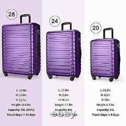 3 Piece Luggage Sets Expandable ABS Hardshell Hardside Lightweight Purple