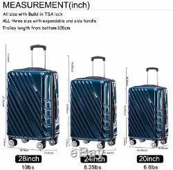 3 pieces set Expandable Luggage Sets Hardside Spinner Luggage TSA lock suitcase