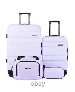 4 Piece Hardside Luggage Set, Travel Kit+Tote+Carry-On+Large Spinner, Suitcase