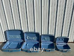 4 Vtg Blue Nesting Travel Luggage Set MID Century Modern