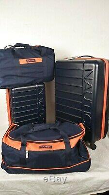 $500 New Nautica Sea Tide 4-Piece Hardside Luggage Set Blue Orange Travel Bag