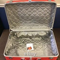 AMELIA EARHART RED SUITCASE set of 2 1965 Mid Century Vtg Luggage 27 & 21 +tag