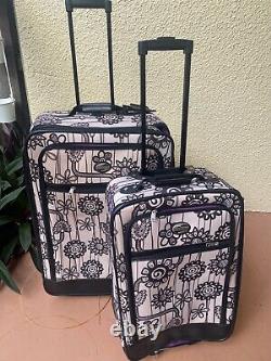 AMERICAN TOURISTER 60s/70s SET OF 2 UNIQUE BOHO FLOWER POWER ROLLING SUITCASES