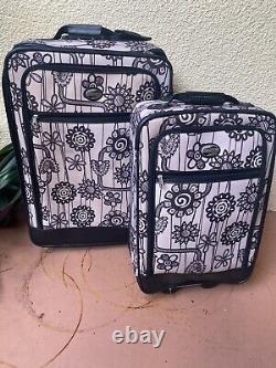 AMERICAN TOURISTER 60s/70s SET OF 2 UNIQUE BOHO FLOWER POWER ROLLING SUITCASES