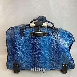 Abbacino Blue Leather 2-Piece Rolling Suitcase Trolley & Tote Travel Luggage Set