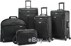 American Tourister 5 Piece Soft Luggage Set Travel Rolling BLACK Suitcase