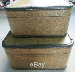 Antique Vintage Tweed Green Hard Shell Travel Suitcase Luggage SeT of 2