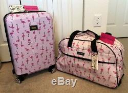 BETSEY JOHNSON Flamingo Strut 20 Hardside CarryOn Spinner Suitcase & Duffle Set