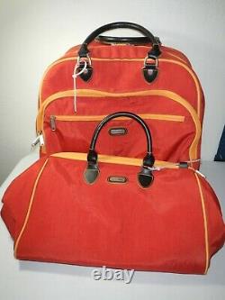 Baggallini Rolling Red Orange Set Travel Carry-On Duffle Bag Wheeled Luggage
