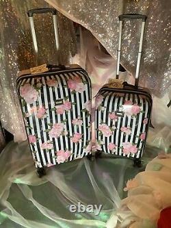 Betsey Johnson 26 & 20 Suitcase Set Pink Roses Set NWT