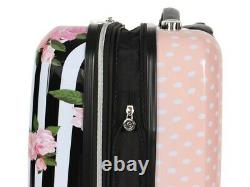 Betsey Johnson Expandible 3 piece Hardside Spinner Luggage Set Stripes Roses