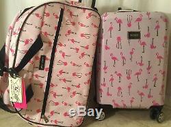 Betsey Johnson Flamingo 20 Hardside Carryon Spinner Suitcase & 22 Duffle Set