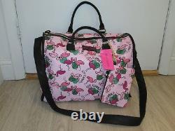 Betsey Johnson Weekender Travel Bag with Wristlet Set Luggage Pink Flamingo