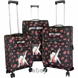 Betty Boop 3pcs Set Luggage 4 pairs rolling Spinning Wheels canvas black kick