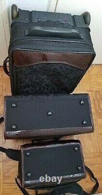 Brighton Brown Black Luggage Set Suitcase Carry-On Hanging Garment Bag Toiletry