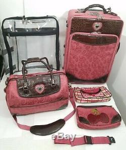 Brighton Ruby Red Luggage Set Suitcase with Clear Cover Carry-On Cosmetic Pouches