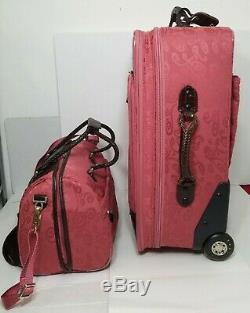 Brighton Ruby Red Luggage Set Suitcase with Clear Cover Carry-On Cosmetic Pouches