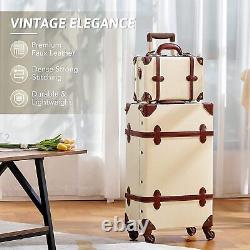 CO-Z Vintage Luggage Set, Retro Hardside Suitcase with Spinner Wheels Beige