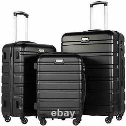 COOLIFE Luggage 3 Piece Set Suitcase Spinner Hardshell Lightweight TSA Lock- BLK