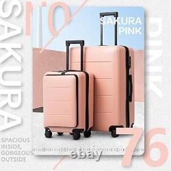 COOLIFE Luggage Suitcase Piece Set Carry On ABS+PC 2-piece Set Sakura pink