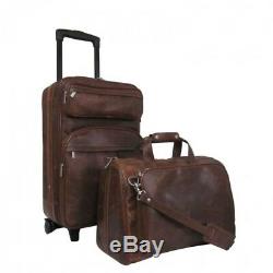 Carry On Luggage Set Leather 2 Piece In-line Skate Wheels Fully Lined Interior
