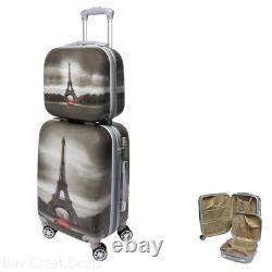 Carry On Luggage With Wheels Lightweight Set Hard Shell Paris Eiffel Tower 2 Pc