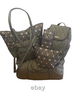 Cinda B 6 Piece Travel Duffle Luggage Set Backpack Tote Crossbody Python Black