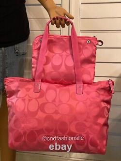 Coach Large PINK Getaway PACKABLE Travel Weekender Tote with Cosmetic Bag Set