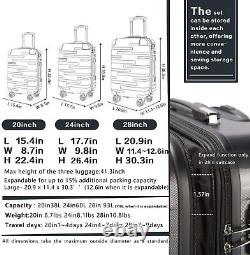 Coolife 3-pc Hardshell Luggage Suitcase Set 28, 24 & 20, Lake Blue, New