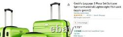 Coolife Luggage 3 Piece Set Suitcase Spinner Hardshell Light TSA Lock Green