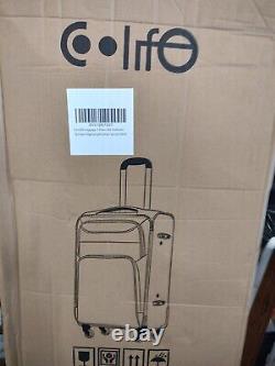 Coolife Luggage 3 Piece Set Suitcase Spinner Softshell lightweight blue+sliver