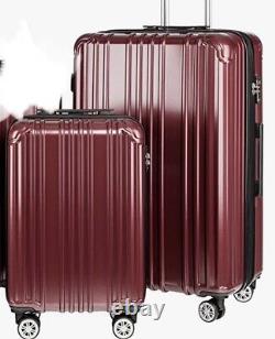 Coolife Luggage Expandable 28 & 20 Carton Suitcase 2pc SeT PC+ABS Spinner Wine