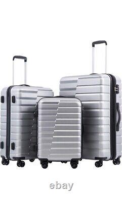 Coolife Luggage Expandable Suitcase Set, Silver 3 Piece
