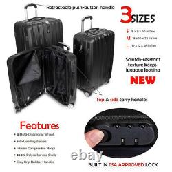 Deco Gear 3 Pc Luggage Set Hardside Spinner Suitcase Travel Elite Series (Black)