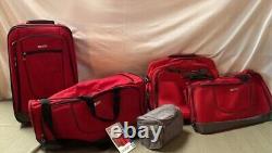 Delsey Paris 5 Piece Softside Spinner Luggage Set with Telescopic Handle Red