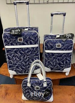 Diane Von Furstenberg Navy White Color On The Go 3 Pc Set 24' & 20 Luggage $800