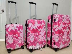 Disney Minnie Mouse Pink Hard Rolling Spinner Suitcase Luggage 3 Piece Set