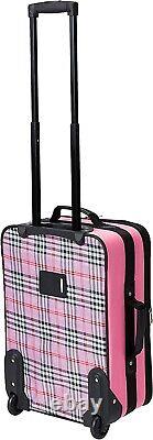 Expandable Portable Luggage Set With Skate Wheel Pinkcross Printed Medium 2 Pcs