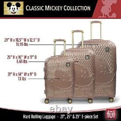 FUL Disney Minnie Mickey Mouse 3pc Hardside Luggage Rose Gold 29 25 21